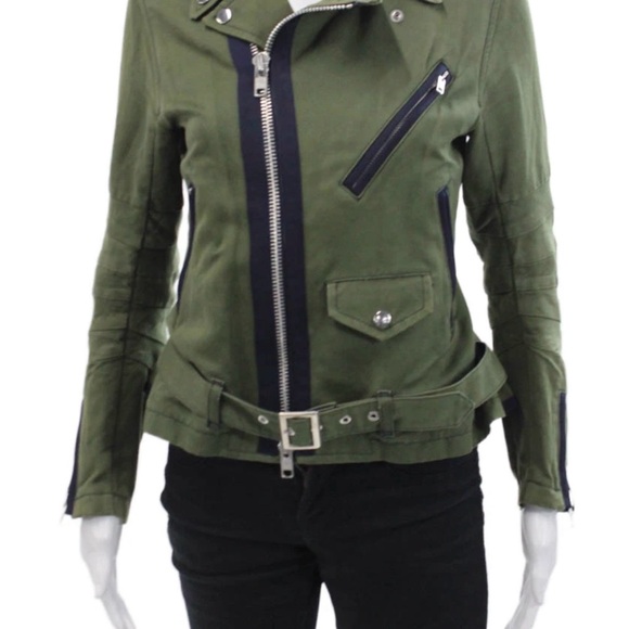 Sacai Jackets & Blazers - Sacai Khaki Green Utility Moto Biker Jacket Belted Black Accents SZ 2